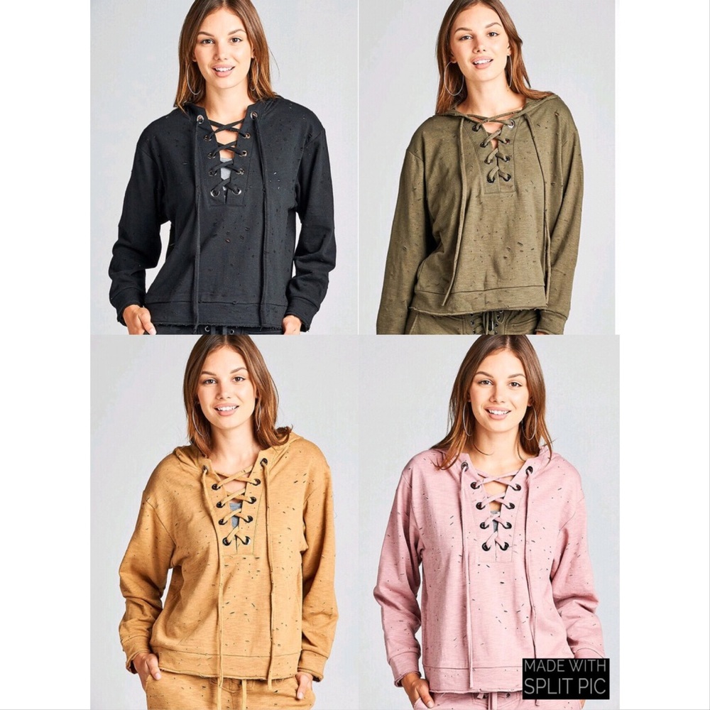 💁🏾‍♀️ Distressed Lace Up Hoodie *4 colors*